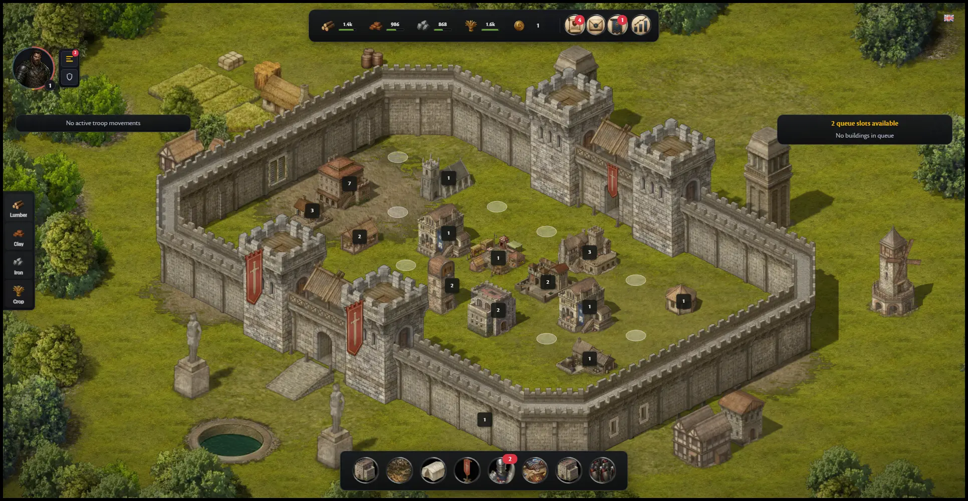 Forge Kingdom settlement overview — buildings, resources, and kingdom layout